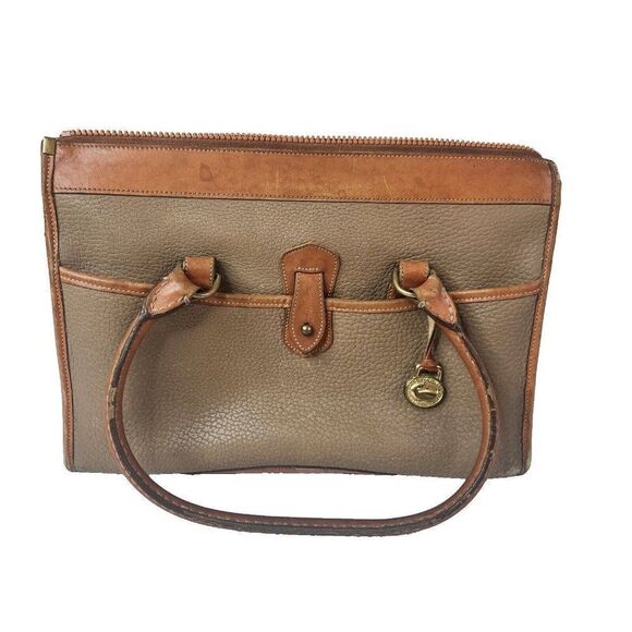 Vintage Dooney & Bourke Satchel Bag Taupe Tan Brown All Weather Leather Handbag